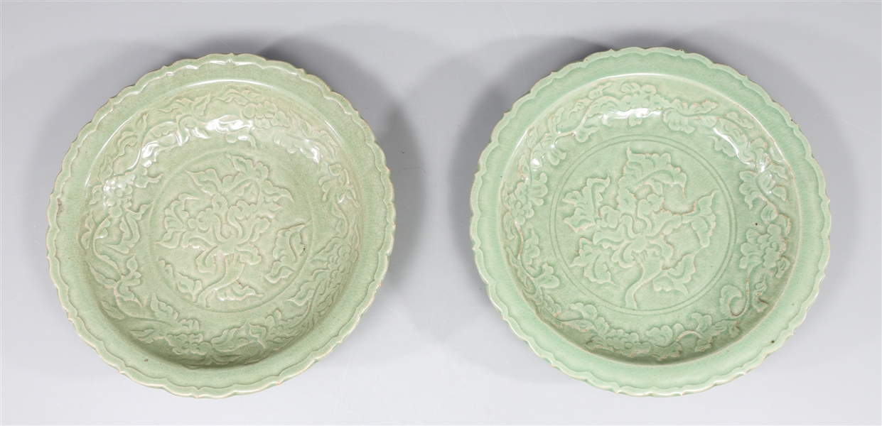 Pair of Chinese celadon glazed