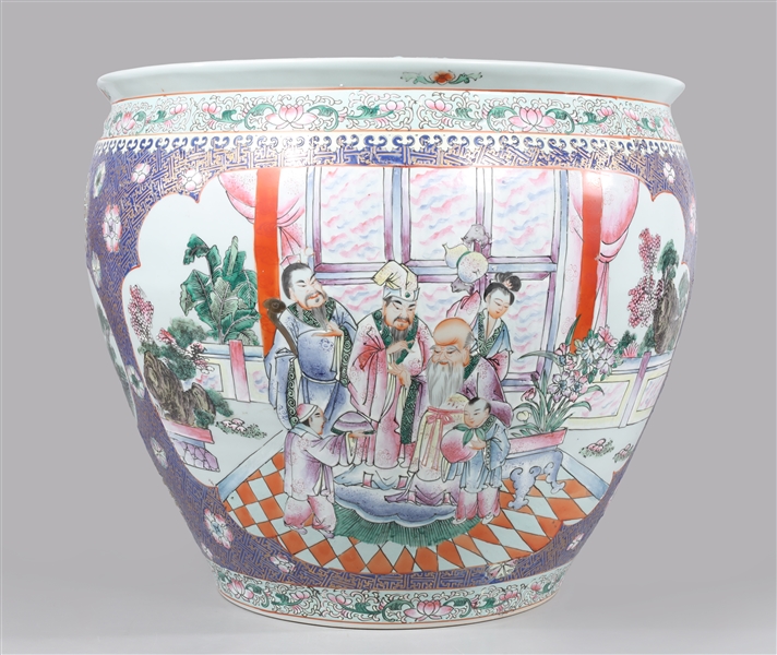 Large Chinese famille rose ceramic fishbowl