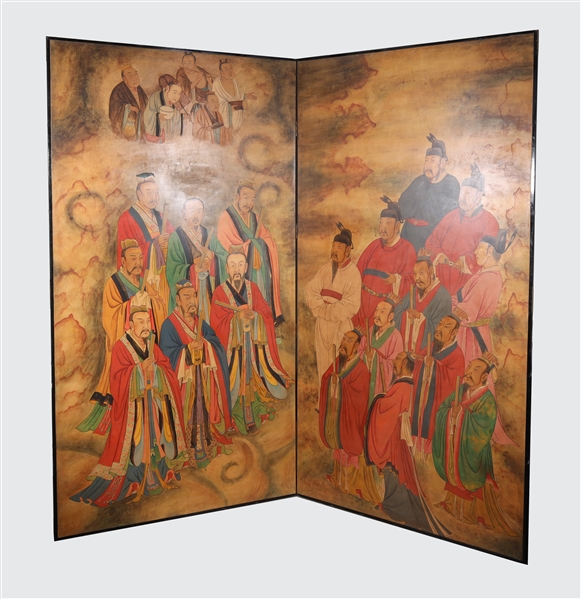 Large Chinese gilded 2 panel screen 366ac1