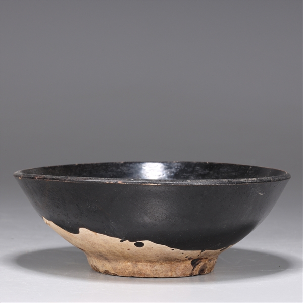 Chinese black glazed ceramic bowl; as-si