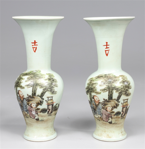 Pair chinese celedon glaze vases