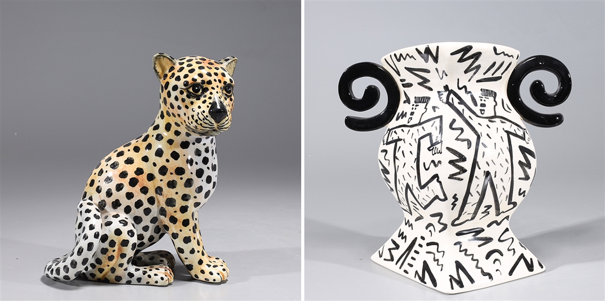 Two glazed ceramics including leopard 366ae7