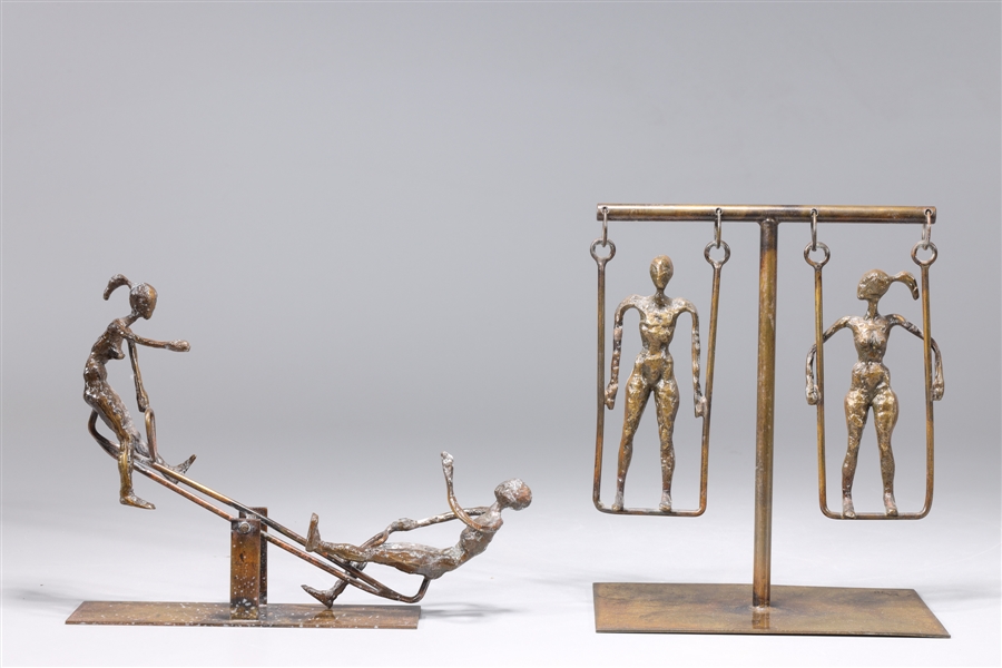 Two mid-century sculpted bronze