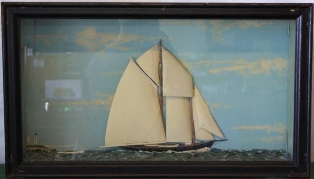 EARLY 20TH C DIORAMA WITH SHIP