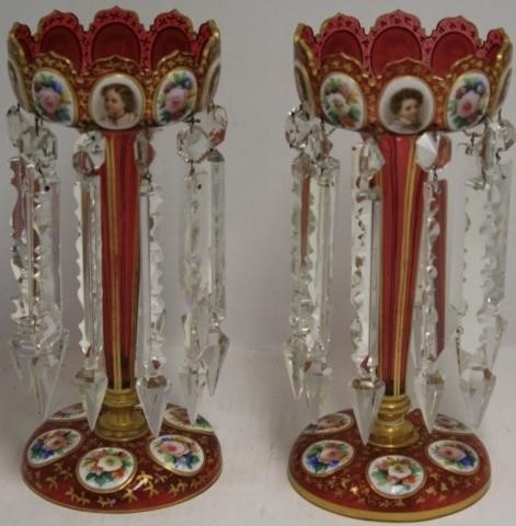 PAIR OF LATE 19TH C BOHEMIAN CRANBERRY