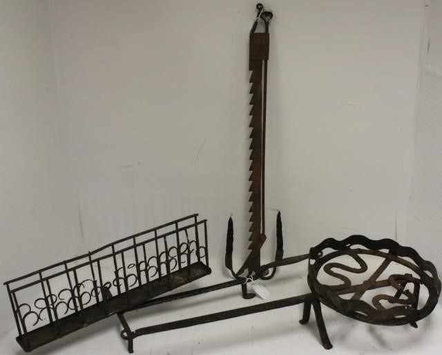 THREE 18TH C WROUGHT IRON PIECES TO