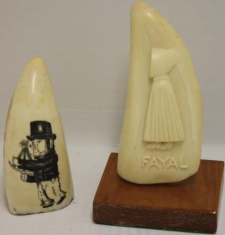 2 SCRIMSHAW WHALES TEETH LATE 366c21