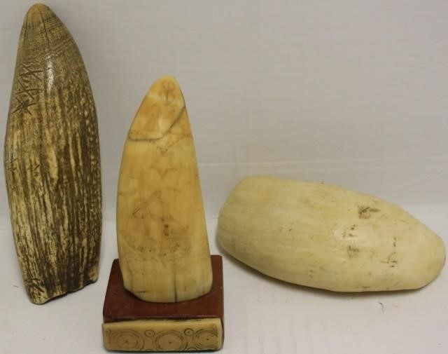 THREE 19TH C WHALES TEETH TO INCLUDE 366c23