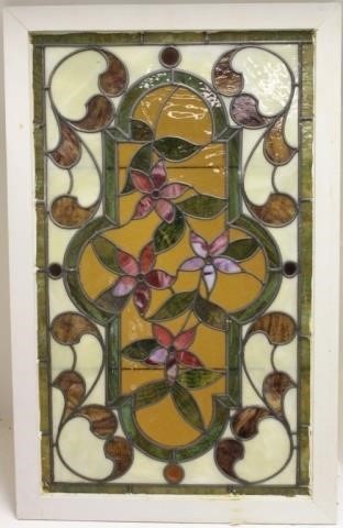 19TH C STAIN GLASS LEADED WINDOW,