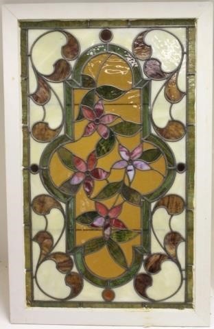 19TH C STAIN GLASS LEADED WINDOW, COLORFUL