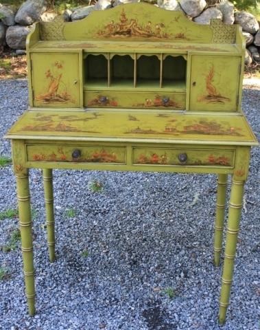 19TH C GREEN PAINTED CHINOISERIE