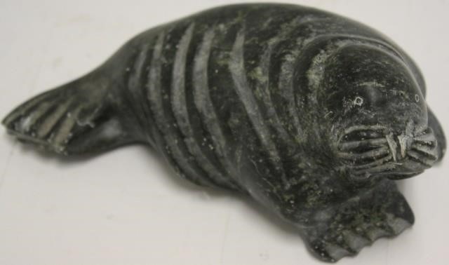 ESKIMO CARVED STONE SEAL WITH CANADIAN 366cb8