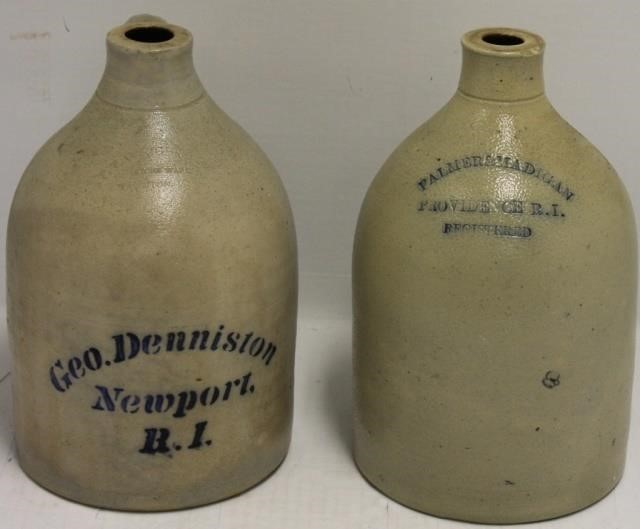 TWO 19TH C STONEWARE 1 GALLON ADVERTISING 366ce1