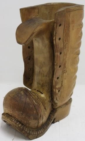 20TH C CARVED WOODEN FOLK ART BOOT,