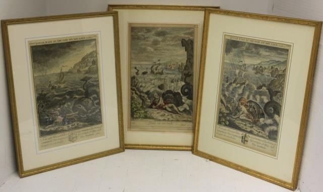 3 HAND COLORED ENGRAVINGS OF JONAH,