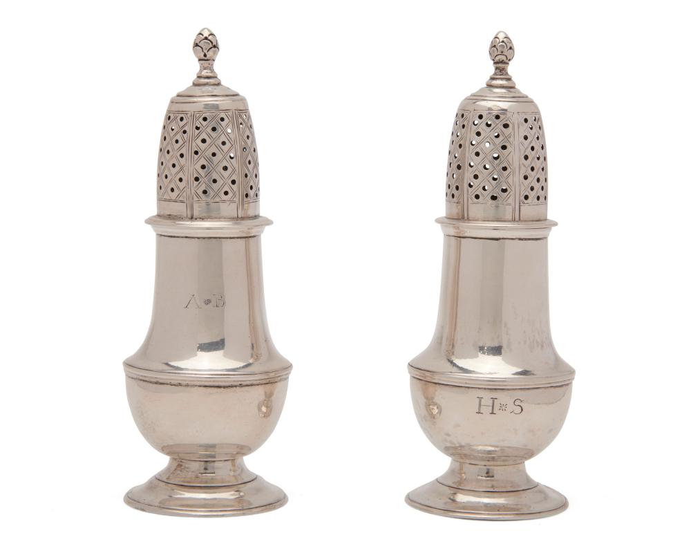 PAIR OF AMERICAN PEPPER POTS, ONE