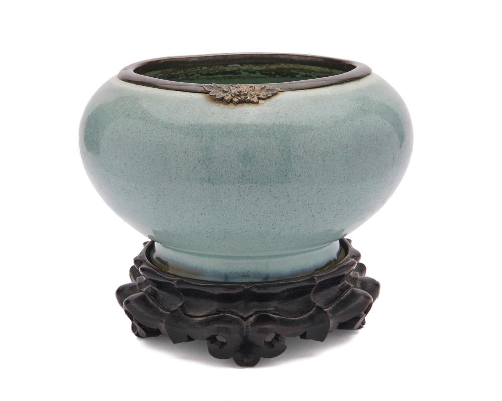 CHINESE POWDER BLUE GLAZE FOOTED