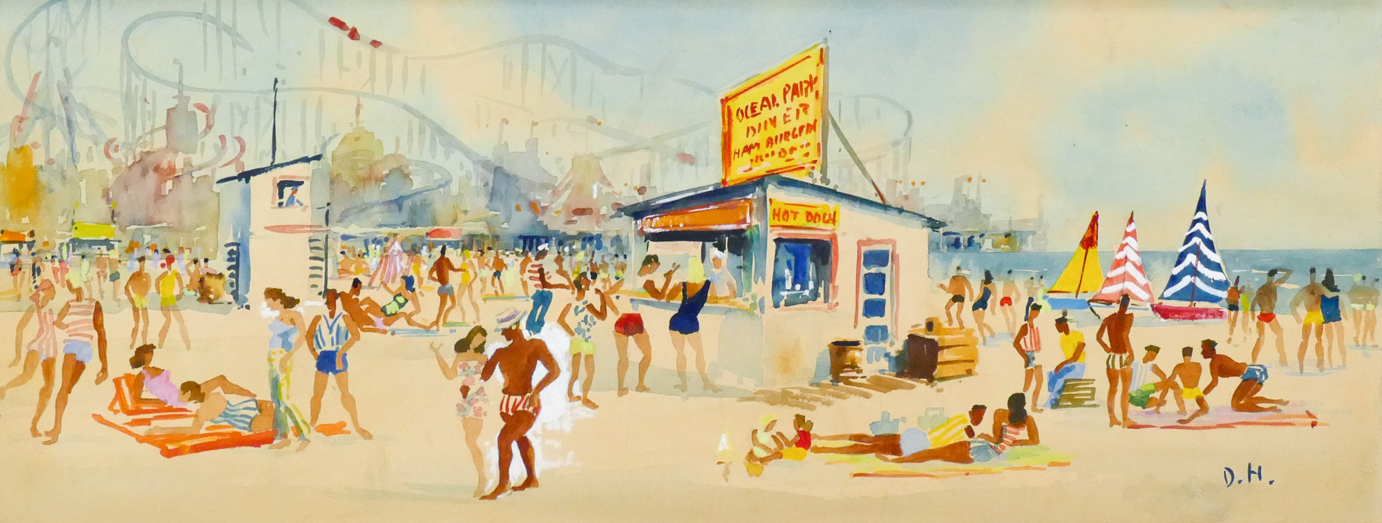 Ocean Park Diner Watercolor Painting