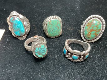 Five Native American sterling rings,