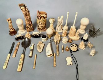 25+ pieces of carved bone figures and