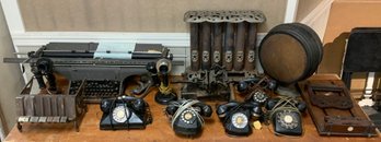 A table lot of vintage mechanical instruments