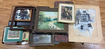 A table lot of art, of paintings, prints,