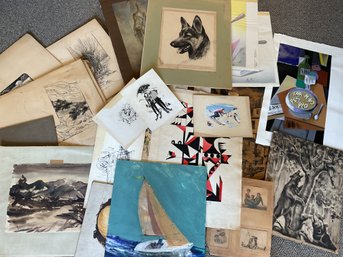 Roughly 40 unframed vintage works