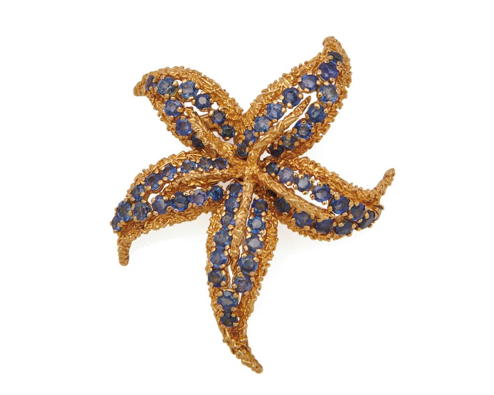 18K GOLD AND SAPPHIRE BROOCH18K