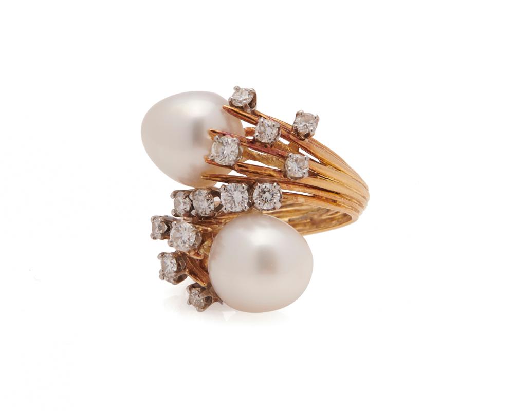 18K GOLD PEARL AND DIAMOND RING18K 366fe2