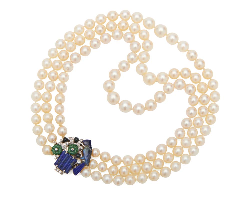 CARTIER PEARL AND HARDSTONE NECKLACECARTIER