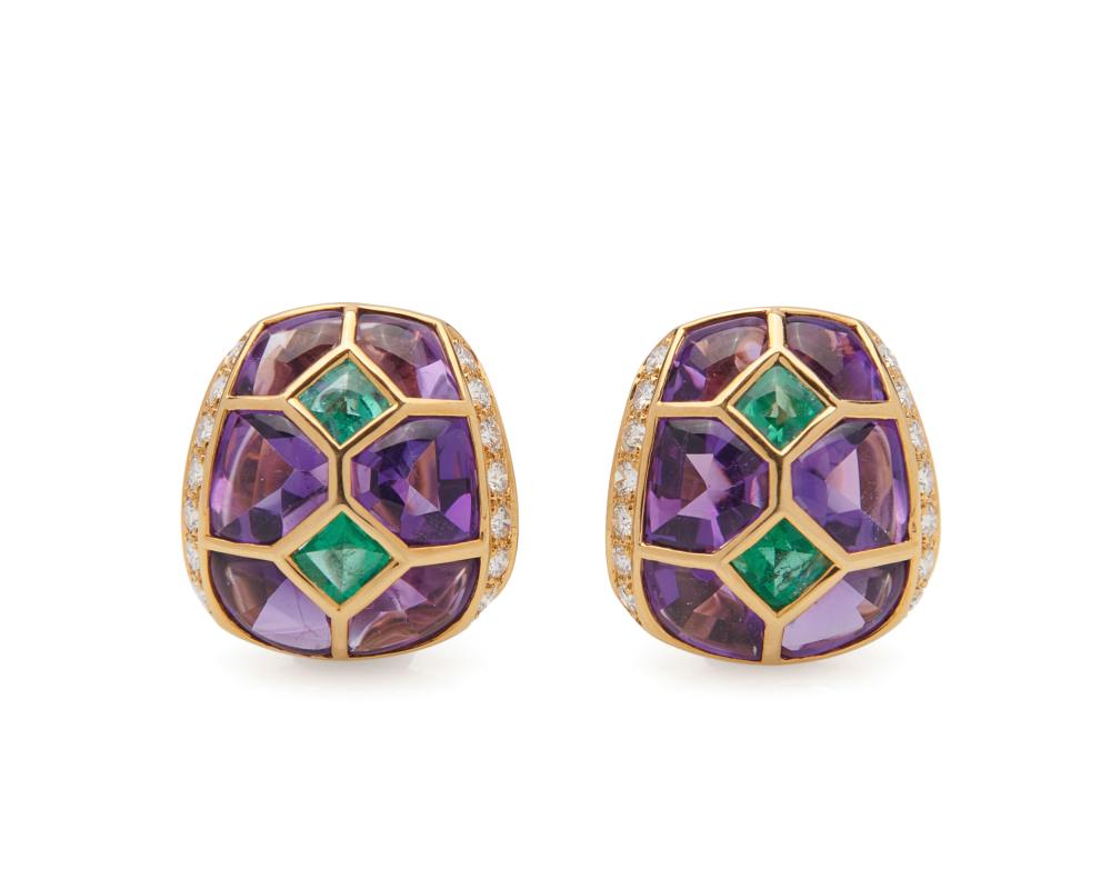 18K YELLOW GOLD, AMETHYST, EMERALD