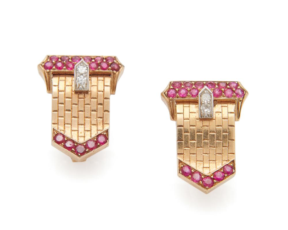 PAIR OF 14K GOLD, RUBY, AND DIAMOND