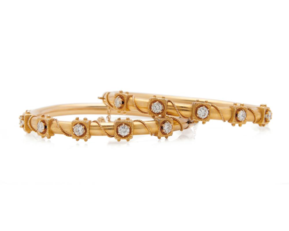 PAIR OF 14K GOLD AND DIAMOND BANGLE