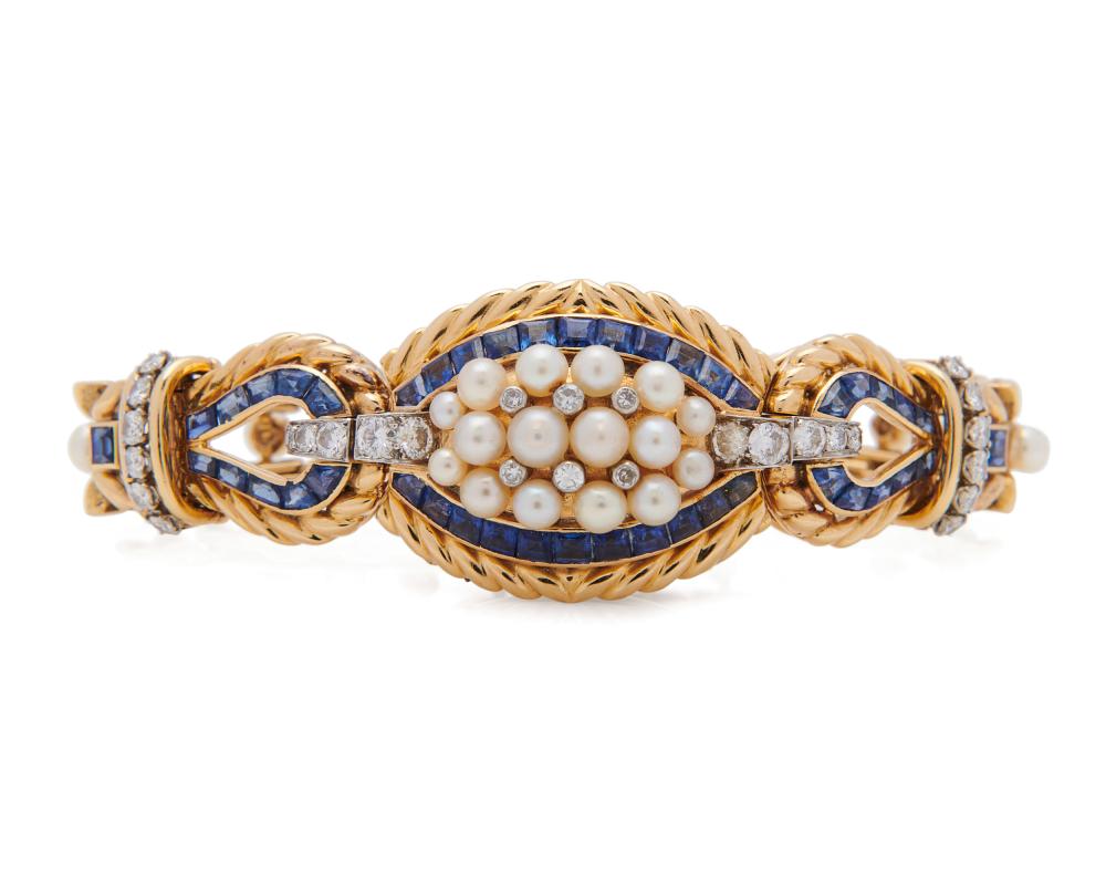 G BELIN 18K GOLD SAPPHIRE PEARL  36748c