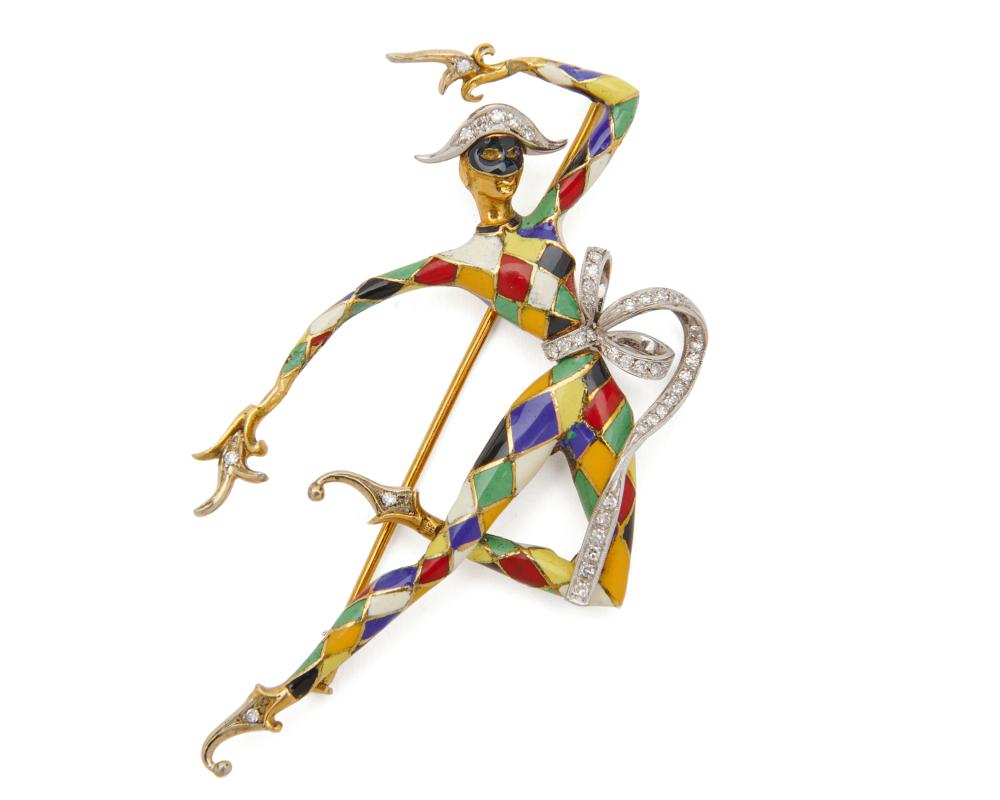 18K GOLD DIAMOND AND ENAMEL JESTER 3675de