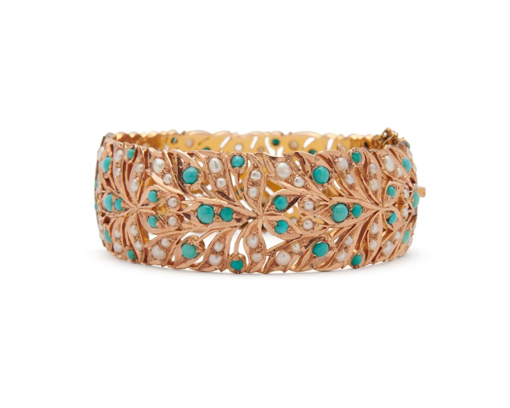 14K GOLD PEARL AND TURQUOISE 3675d8