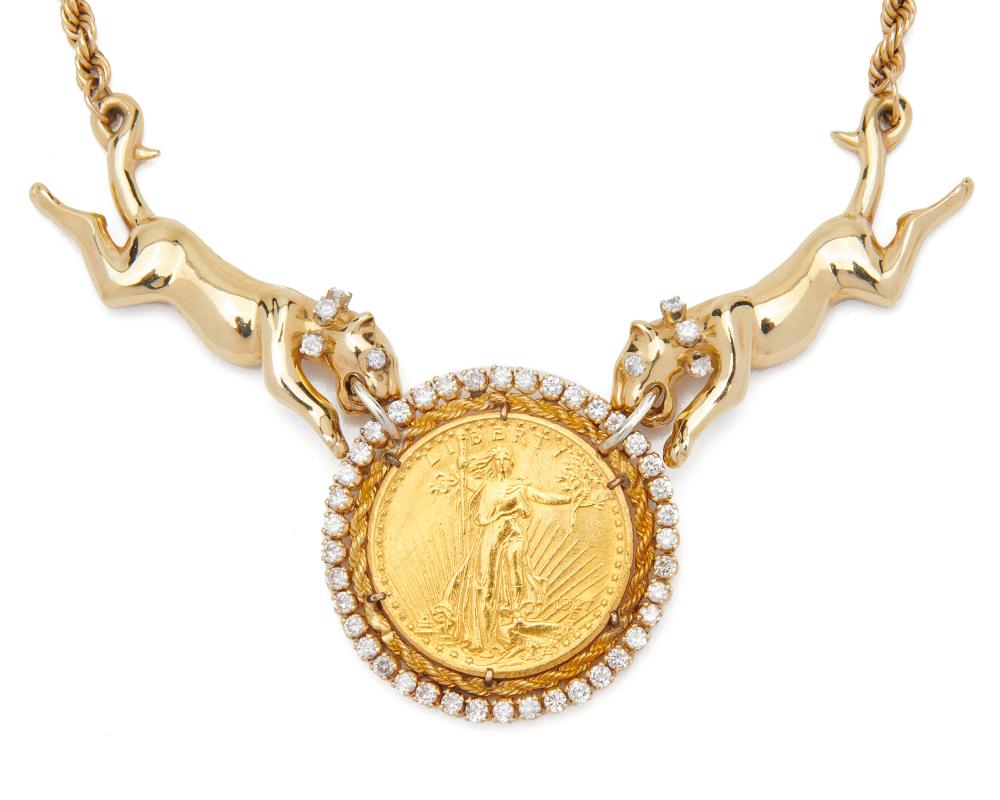 14K GOLD, GOLD COIN, AND DIAMOND