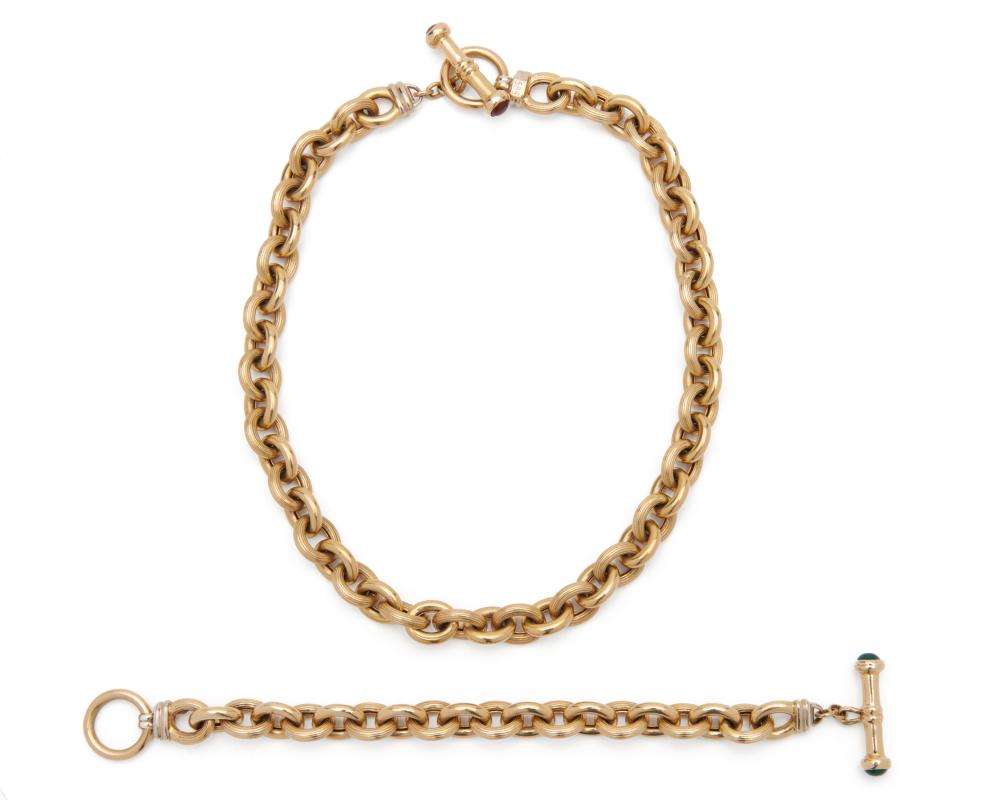 14K GOLD LINK NECKLACE AND BRACELET14K 367828