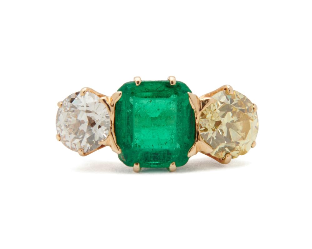 14K GOLD, EMERALD, AND DIAMOND