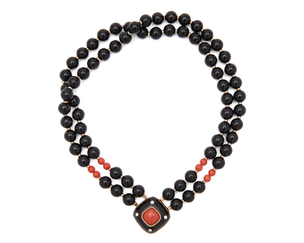 TRIANON 14K GOLD ONYX CORAL  36787b