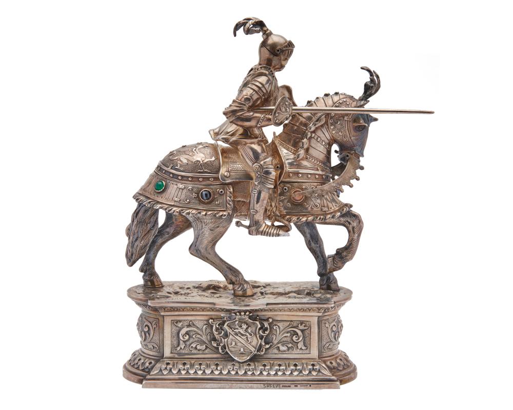 GERMAN SILVER FIGURE OF A JOUSTING 3678af