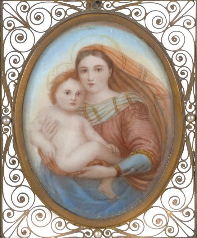 19C MINIATURE MADONNA CHILD PORTRAIT 365247