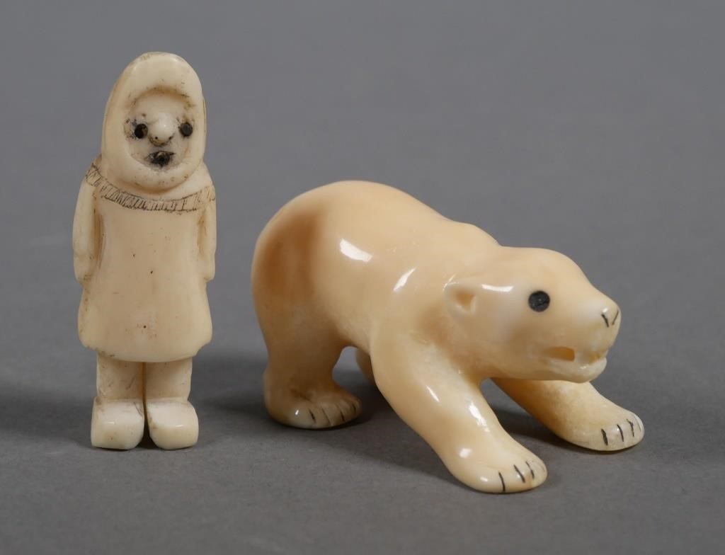 (2) VINTAGE INUIT CARVED IVORY ESKIMO