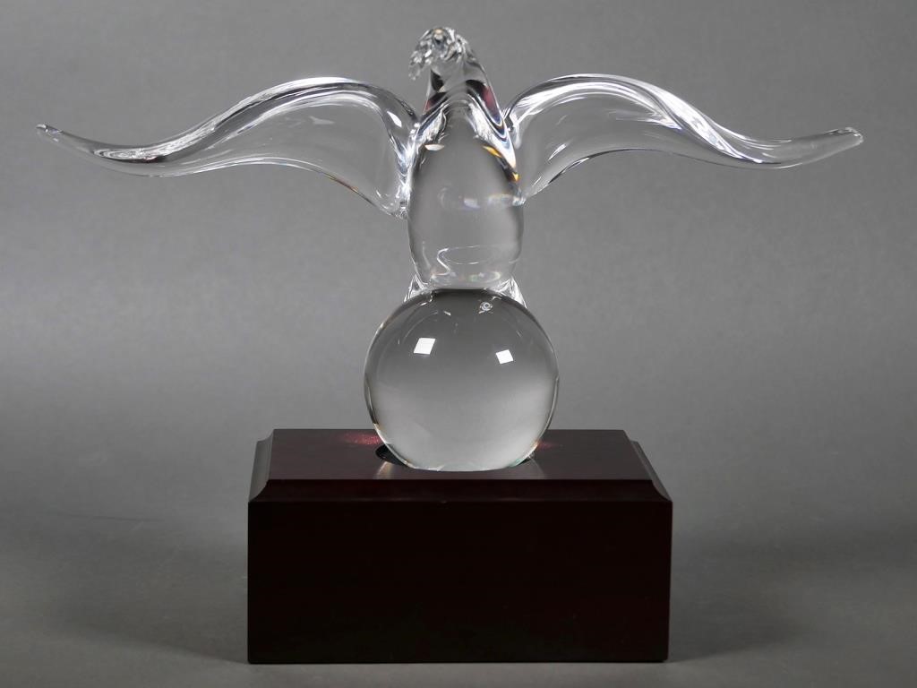 STEUBEN GLASS EAGLE WITH STANDSigned