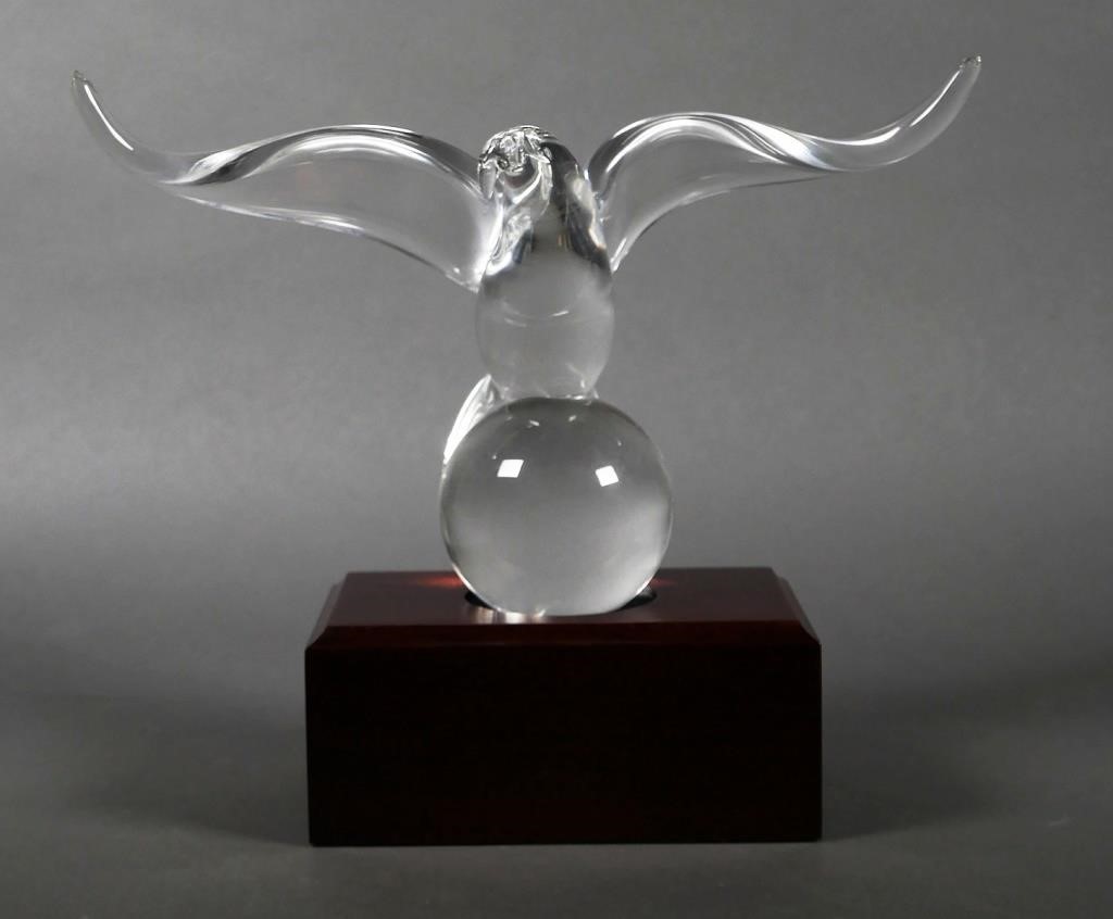 STEUBEN GLASS EAGLE WITH STANDSigned