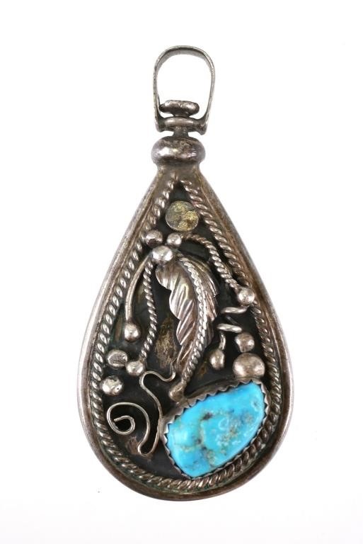 NAVAJO STERLING TURQUOISE CORAL 365401