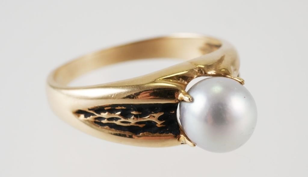 14K YELLOW GOLD GRAY PEARL SOLITAIRE 365415