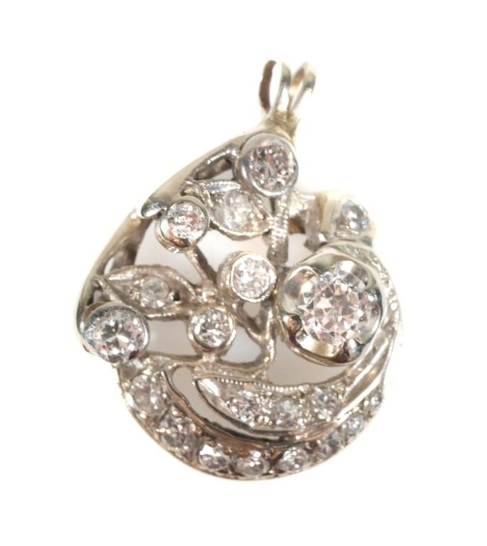 14K WHITE GOLD & DIAMOND FLORAL