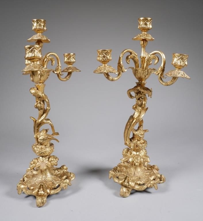 FIGURAL GILT CANDELABRA PAIR BIRDSFrench 365498