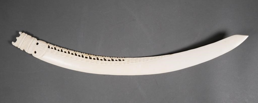 ELEPHANT TUSK CARVED IVORY SWORDOld